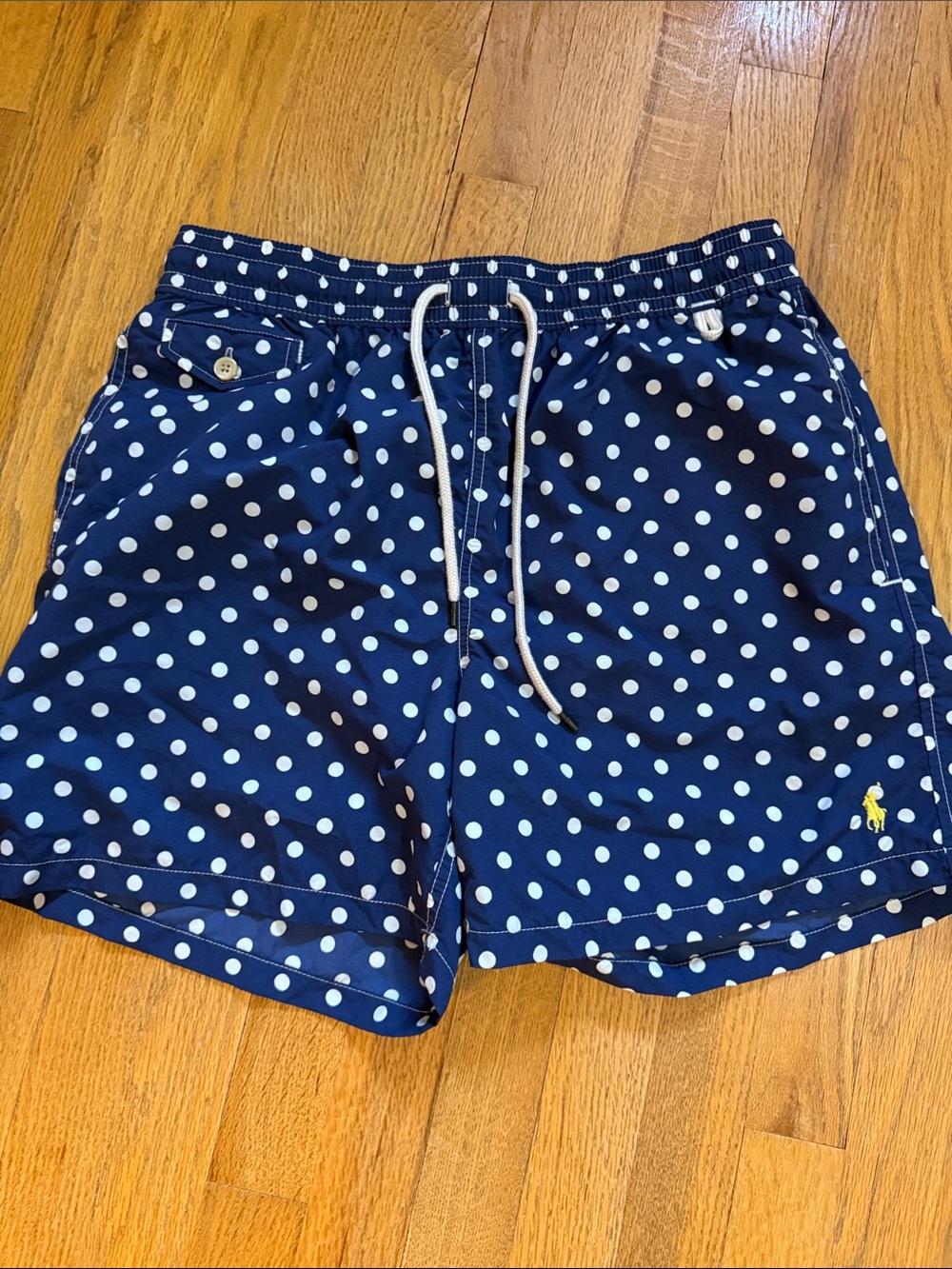 Ralph Lauren Navy and White Polka Dot Swim Trunks
